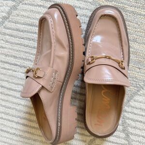Women's Tan Loafers with Gold Detail